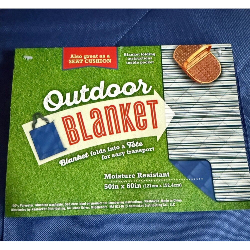 All Weather Blanket Navy Camping Beach Picnic Zip 50x60 Seat Cushion Carry Strap